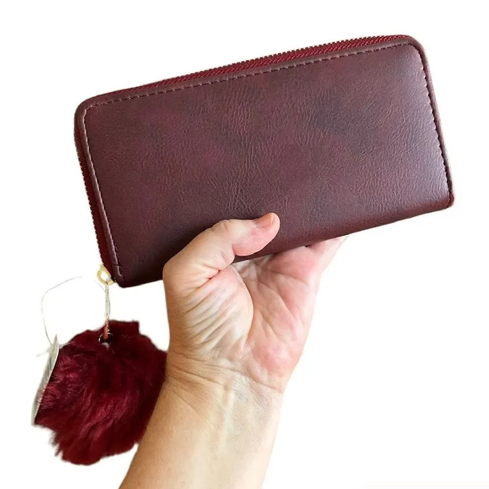 Kendall & James Burgundy Full Zip Wallet with Puff